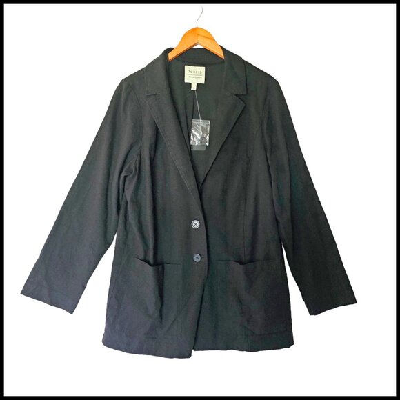 Torrid Linen Relaxed Fit Blazer Plus Size 2X NWT Lined Double‎ Button Front - Picture 2 of 13